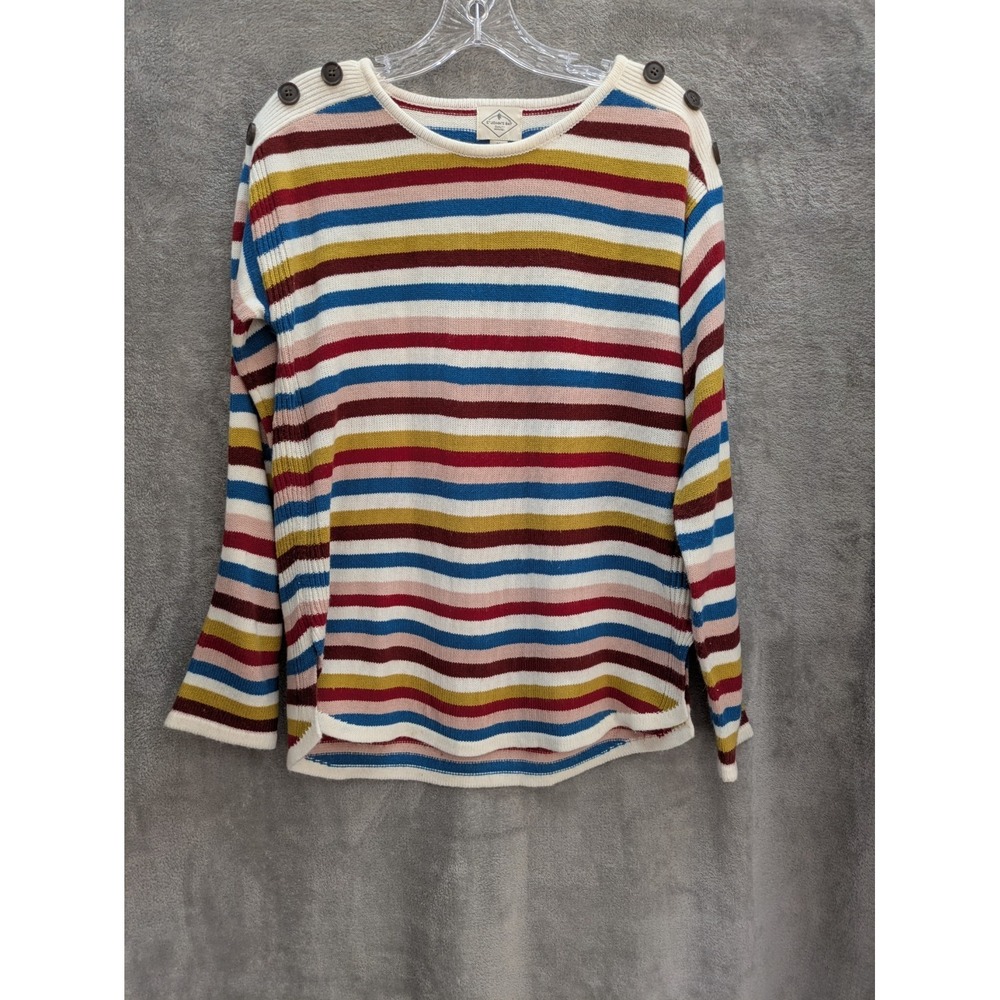 St. John's Bay Striped Sweater Women's M Shoulder Button Knit Nautical